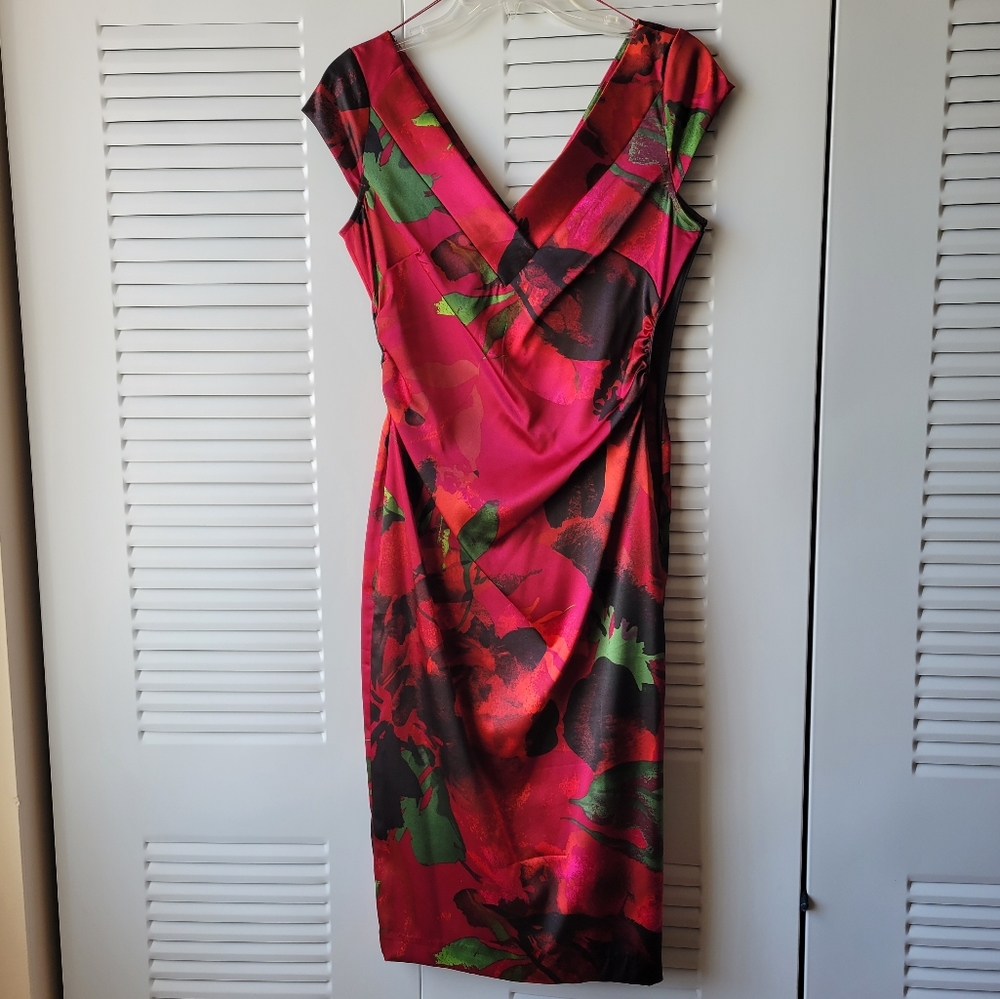 Maggy London Red and Green Floral Dress